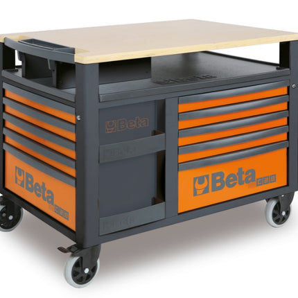 SuperTank Trolley with Wood Worktop, 10 Drawers, 588x367mm, 150mm Castors, 1200kg Load Capacity - Beta Tools RSC28-R