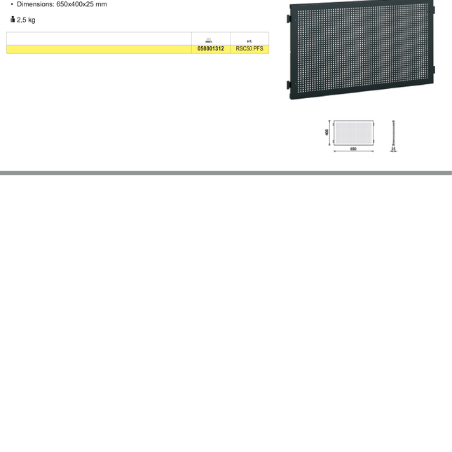 Upper Perforated Tool Panel for RSC50, 650x400x25mm - BetaRSC50 RSC50 PFS