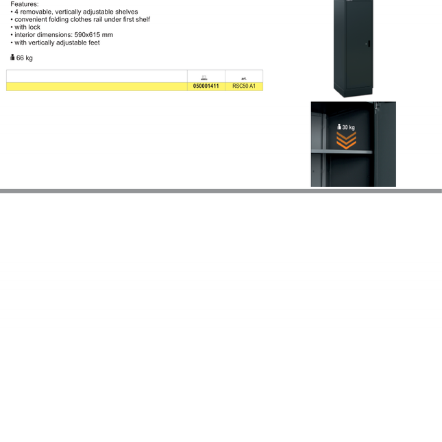 Sheet Metal Single-door Tool Cabinet RSC50 Beta RSC50 A1 590X615MM 4 Shelves Lock