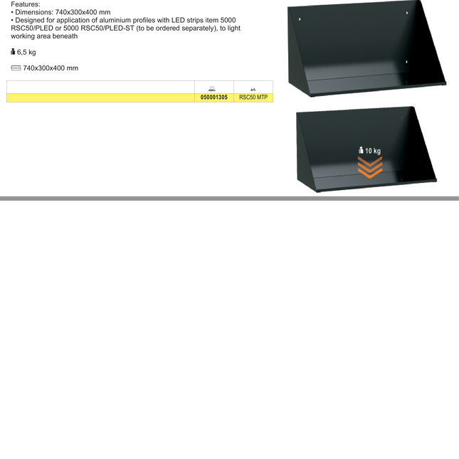 Triangular Shelf for RSC50, 740x300x400mm, Compatible with LED Strip Profiles - BetaRSC50 RSC50 MTP