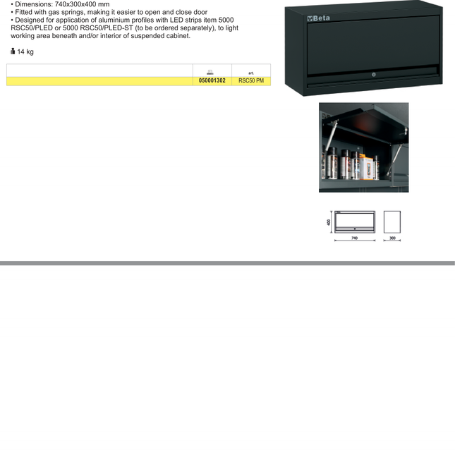 Wall-mounted Cabinet Beta RSC50 Pm 740X300X400mm Gas Springs LED Strip Profile