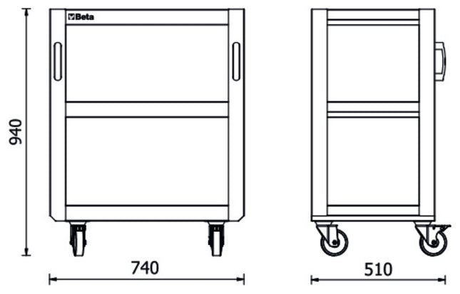 3-Tier Tool Trolley for RSC50, Four Swivel Castors 100mm, Two with Brakes, 200kg Load Capacity - BetaRSC50 RSC50 T3