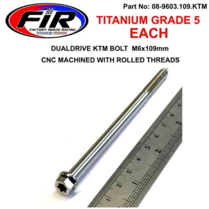 Titanium GR5 Bolt M6 x 109mm Each, KTM Seat Bolt K 79107040010, Flange OD: 11mm / Hex Size: 8mm