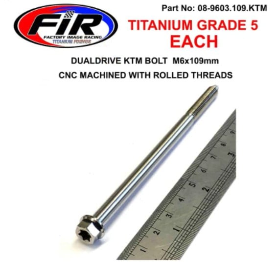 Titanium GR5 Bolt M6 x 109mm Each, KTM Seat Bolt K 79107040010, Flange OD: 11mm / Hex Size: 8mm