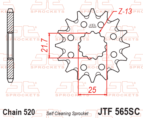 FRONT SPROCKET JTF565.12SC JT, Self-cleaning grooves & Light, SF565-12