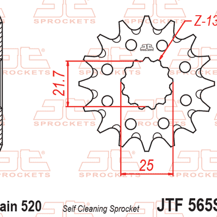FRONT SPROCKET JTF565.14SC JT, Self-cleaning grooves & Light, SF565-14