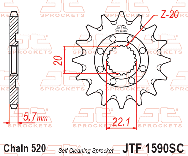 FRONT SPROCKET JTF1590.13SC JT, Lightweight Self-Cleaning