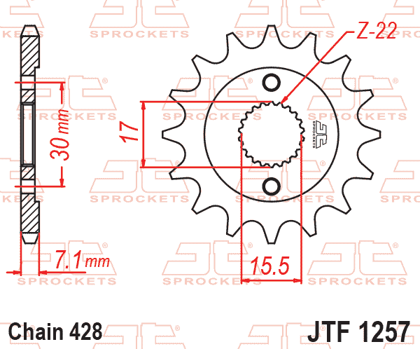FRONT SPROCKET JTF1257.15 428, CR80/CR85 428 Chain Conversion