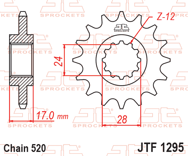FRONT SPROCKET JTF1295.14 520, CBR600 Chain Conversion