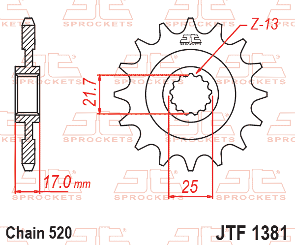 FRONT SPROCKET JTF1381.16RB JT, OE Rubber Cushioned