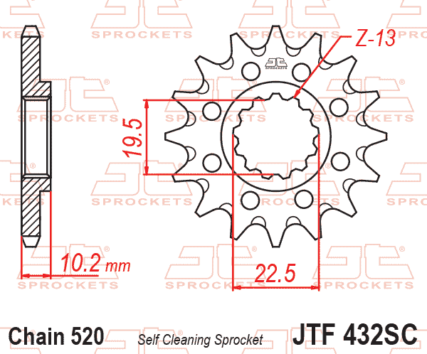 FRONT SPROCKET JTF432.14SC JT, Lightweight Self-Cleaning