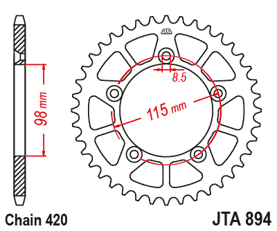 Rear Sprocket Alloy Orange Jt, JTA894.48ORG 7075-T6 Aluminium