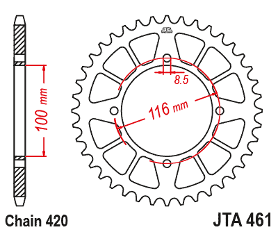Rear Sprocket Alloy Black 4-HOLE, JTA461.53BLK 7075-T6 Aluminium