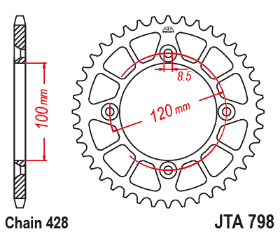 REAR SPROCKET ALLOY BLACK 798, JTA798.48BLK 7075-T6 Aluminium