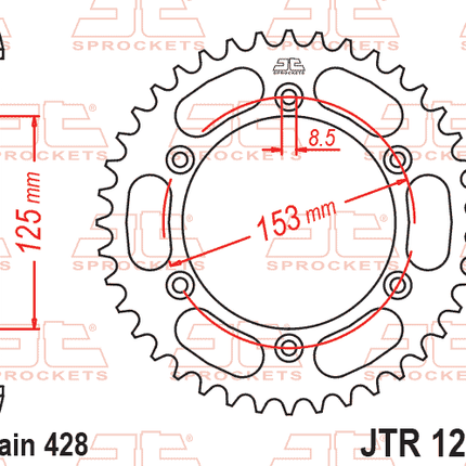 Rear Sprocket JTR1258.54 Steel, Honda Road Jt