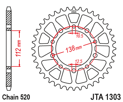Rear Sprocket Alloy JTA1303.46 Black, Honda Road Chain 520