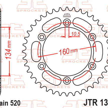 Rear Sprocket Steel JTR1308.42, Chain Conversion 520, Honda Road