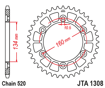 Rear Sprocket Alloy JTA1308.43, Chain Conversion 520, Honda Road JTR1308