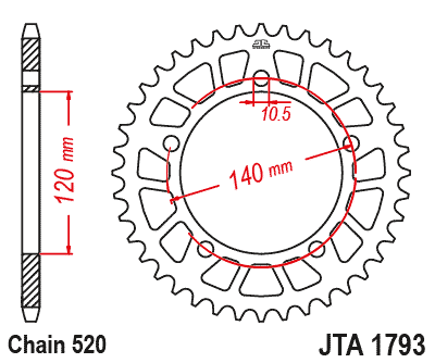 Rear Sprocket Alloy JTA1793.46GLD, Jt Racelite 7075 T6, Chain Conversion 520