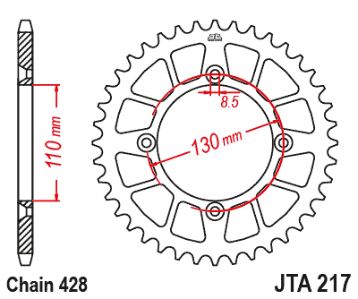 REAR SPROCKET ALLOY JTA217.50BLK, 428 Chain Conversion CR80/85