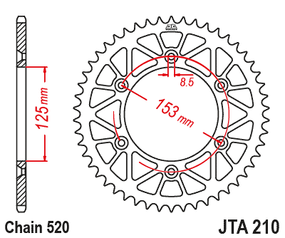 Rear Sprocket Jt Racerlite Red, Jt JTA210.45RED 7075-T6 Aluminium