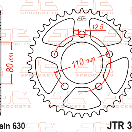 Rear Sprocket JTR336.38 Steel, Honda Road Jt