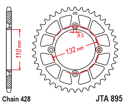 REAR SPROCKET ALLOY RED 441, JTA895.49RED 7075-T6 Aluminium
