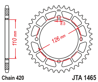 REAR SPROCKET ALLOY BLACK. 1465, JTA1465.46BLK 7075-T6 Aluminium