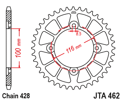 REAR SPROCKET ALLOY SILVER 462, JTA462.52 7075-T6 Aluminium, JTR456