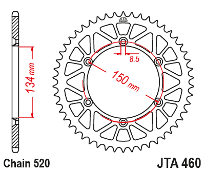 REAR SPROCKET ALLOY BLACK 460, JTA460.50BLK 7075-T6 Aluminium