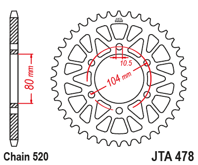 REAR SPROCKET JTA478.45BLK ALLOY, CHAIN 520 (7075-T6 Aluminium)