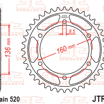 Rear Sprocket JTR5.45 Jt 520 Old No. SR005-45.S.JT