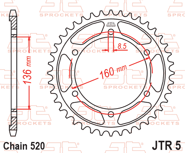 Rear Sprocket JTR5.46 Jt 520 Old No. SR005-46.S.JT