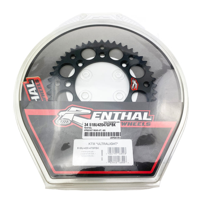 Rear Sprocket Black Alloy Renthal 47T, 2025 Gasgas/husqvarna/ktm, Ultralite 518U-420-47GPBK