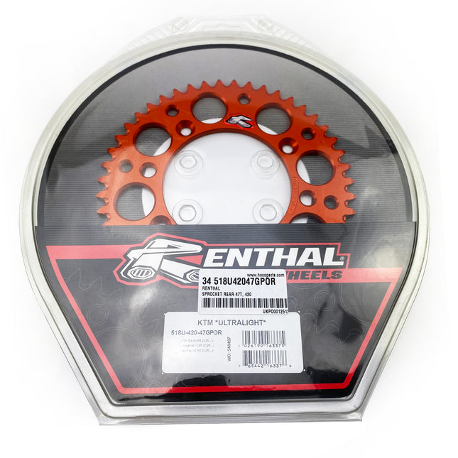 Rear Sprocket Orange Alloy Renthal 47T, 2025 Gasgas/husqvarna/ktm, Ultralite 518U-420-47GPOR