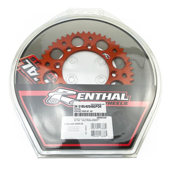 Rear Sprocket Orange Alloy Renthal 48T, 2025 Gasgas/husqvarna/ktm, Ultralite 518U-420-48GPOR