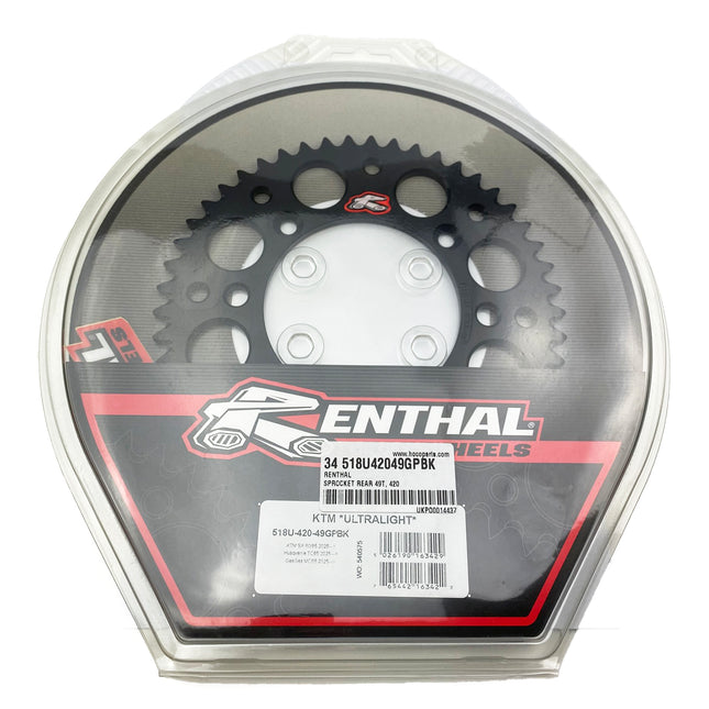 Rear Sprocket Black Alloy Renthal 49T, 2025 Gasgas/husqvarna/ktm, Ultralite 518U-420-49GPBK