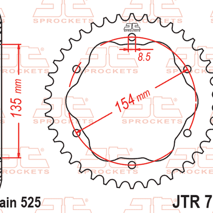 Rear Sprocket Steel JTR761.39, Ducati Road Chain Type 525