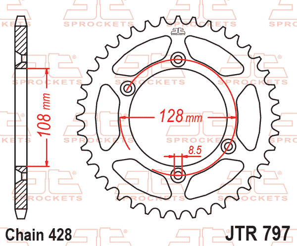 Rear Sprocket JTR797.57 Jt 428, Steel 797-57