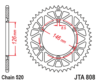 REAR SPROCKET ALLOY BLACK 822, JTA808.53BLK 7075-T6 Aluminium