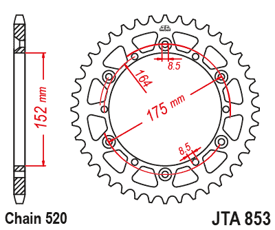 REAR SPROCKET ALLOY SILVER, JTA853.43 7075-T6 Aluminium