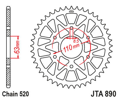 Rear Sprocket JTA890.44ORG Jt Aluminum Orange 520