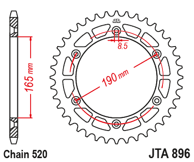 REAR SPROCKET ALLOY BLACK, JTA896.52BLK JT 7075-T6 Aluminium