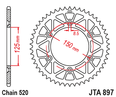 Rear Sprocket Alloy Black, JTA897.49BLK