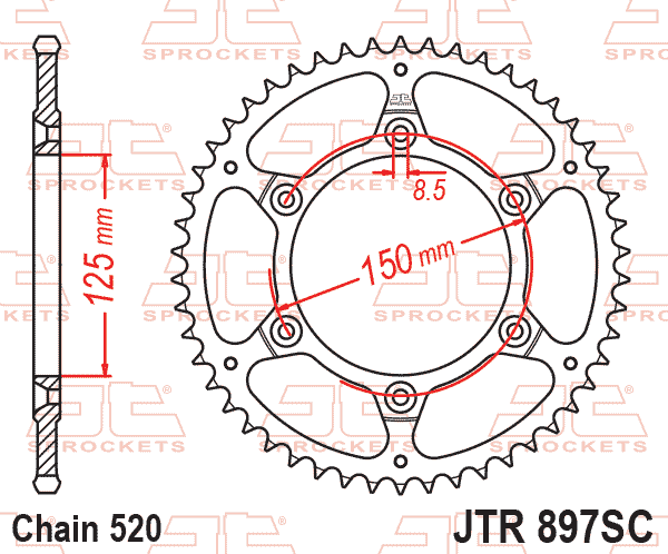 Rear Sprocket Steel JTR897.52SC, Lightweight Self-cleaning, SR897-52, JTR897.52, SR897-52