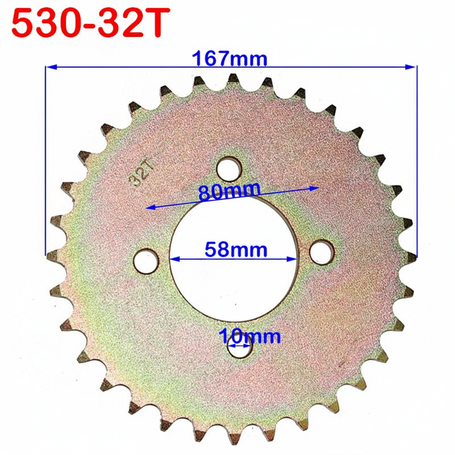 Rear Sprocket Steel 32T 58mm ID 80mm Pcd 530 Chain