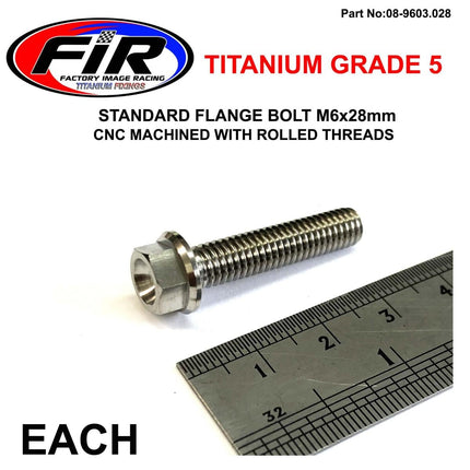 Titanium GR5 Bolt M6 x 28mm Each, Flange OD: 11mm / Hex Size: 8mm, /