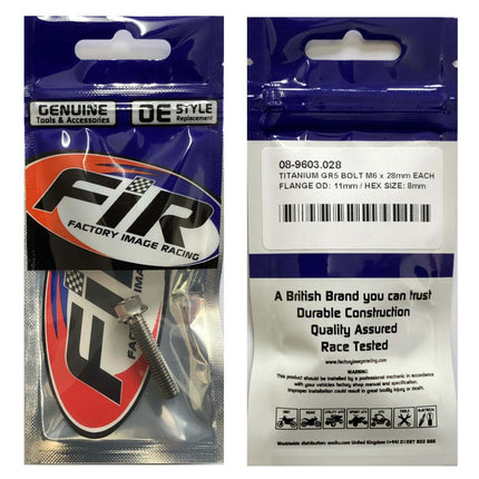 Titanium GR5 Bolt M6 x 28mm Each, Flange OD: 11mm / Hex Size: 8mm, /