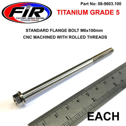 Titanium GR5 Bolt M6 x 100mm Each, Flange OD: 11mm / Hex Size: 8mm, /