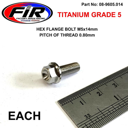Titanium GR5 Bolt M5 x 14mm Each, Flange OD: 9.90mm / Hex Size: 7mm, /